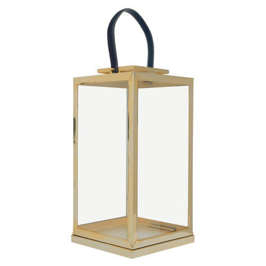 Orsina Herber Large Gold Steel Lantern with Hair-On Leather Handle
