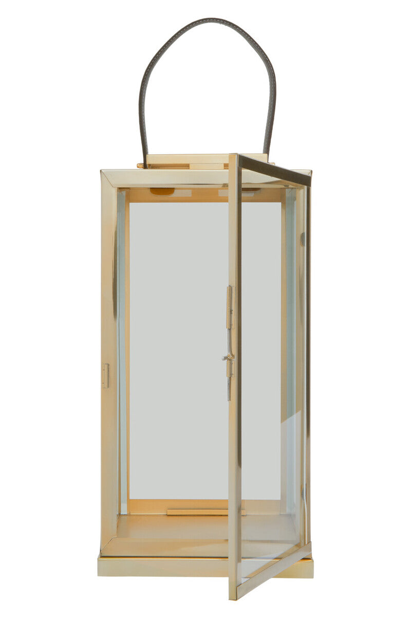 Orsina Herber Large Gold Steel Lantern with Hair-On Leather Handle