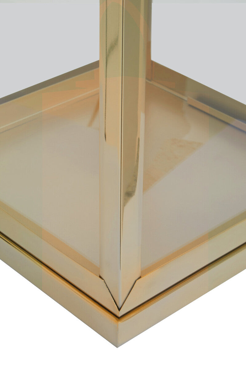 Orsina Herber Large Gold Steel Lantern with Hair-On Leather Handle