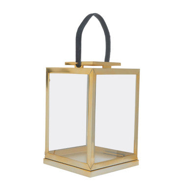 Orsina Herber Gold Steel Lantern with Black Hair-on Leather Handle