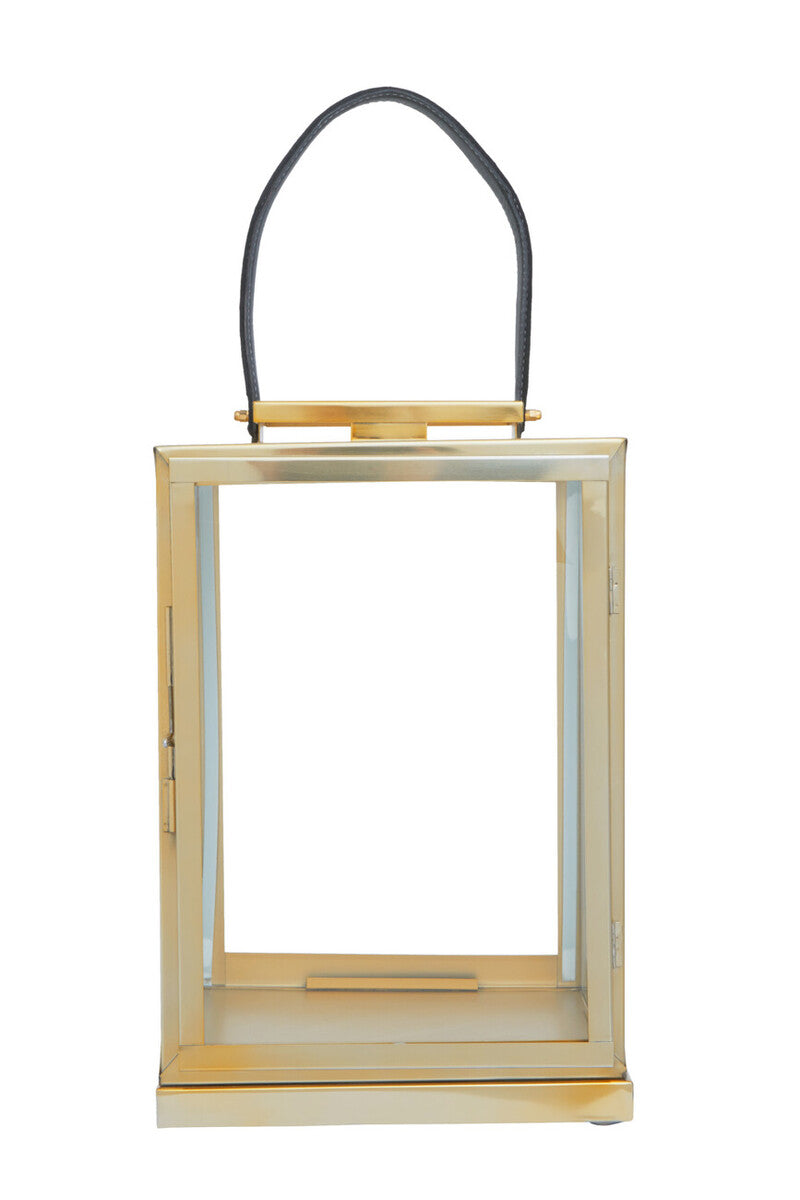 Orsina Herber Gold Steel Lantern with Black Hair-on Leather Handle