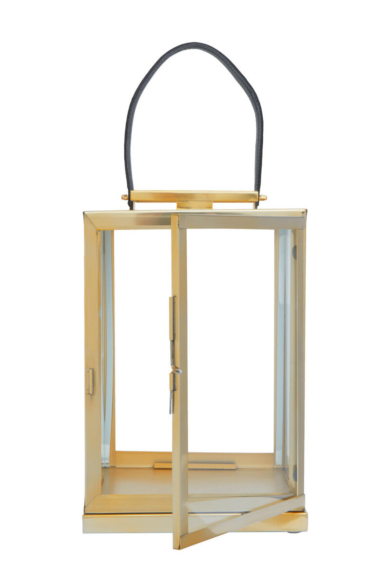 Orsina Herber Gold Steel Lantern with Black Hair-on Leather Handle