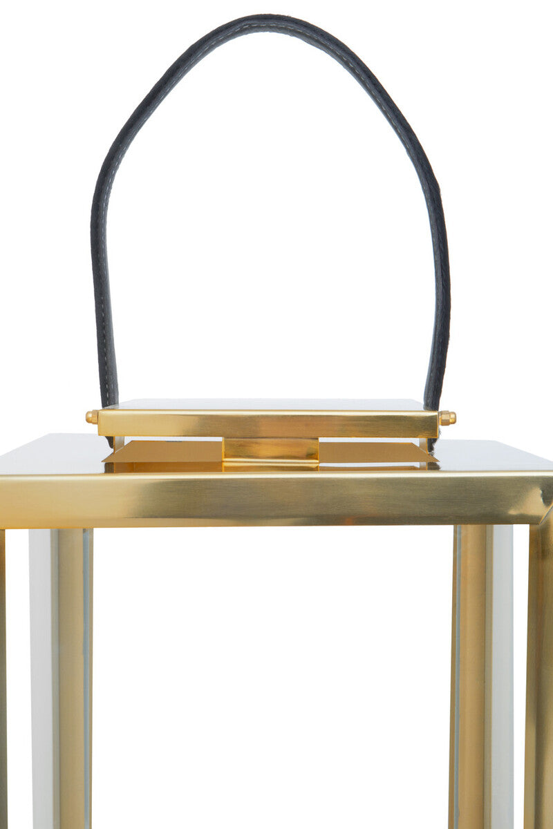 Orsina Herber Gold Steel Lantern with Black Hair-on Leather Handle