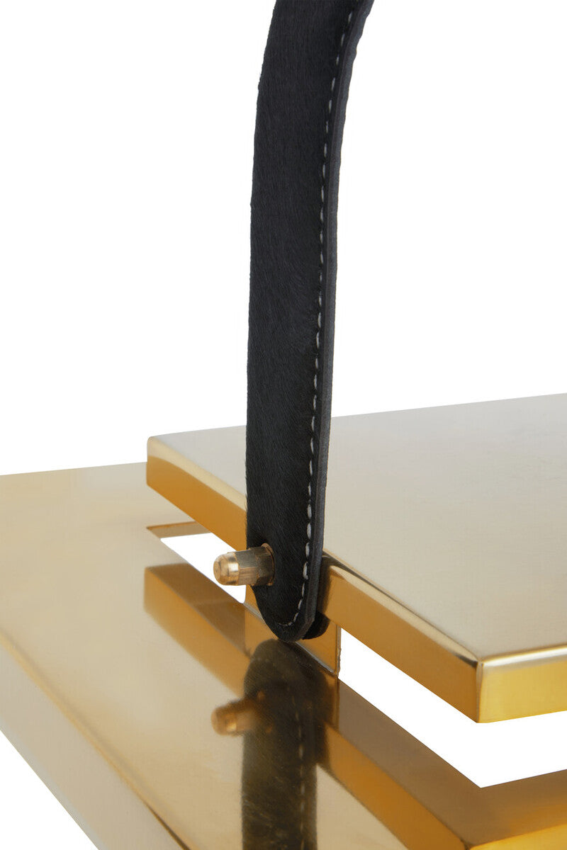 Orsina Herber Gold Steel Lantern with Black Hair-on Leather Handle