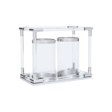 Orsina Lucita Double Candle Holder – Silver Steel and Acrylic Centerpiece