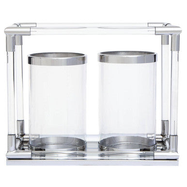 Orsina Lucita Double Candle Holder – Silver Steel and Acrylic Centerpiece