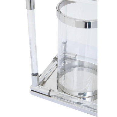 Orsina Lucita Double Candle Holder – Silver Steel and Acrylic Centerpiece