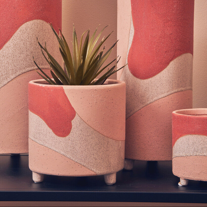 Orsina Jada Large Terracotta Planter – Abstract Footed Indoor Pot