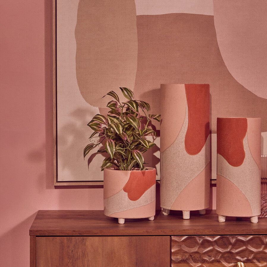 Orsina Jada Large Terracotta Planter – Abstract Footed Indoor Pot