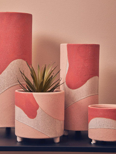 Orsina Jada Large Footed Terracotta Vase – Handcrafted Abstract Decor