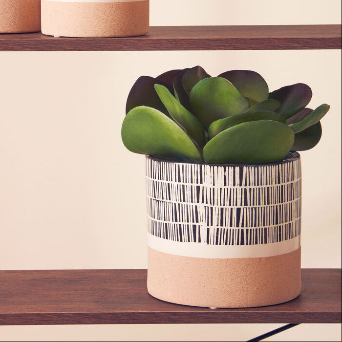 Orsina Jada Large Striped Planter – Modern Monochrome Ceramic Pot