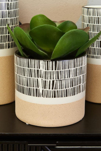 Orsina Jada Large Striped Planter – Modern Monochrome Ceramic Pot