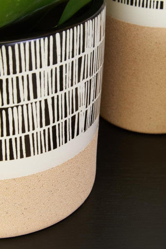 Orsina Jada Large Striped Planter – Modern Monochrome Ceramic Pot