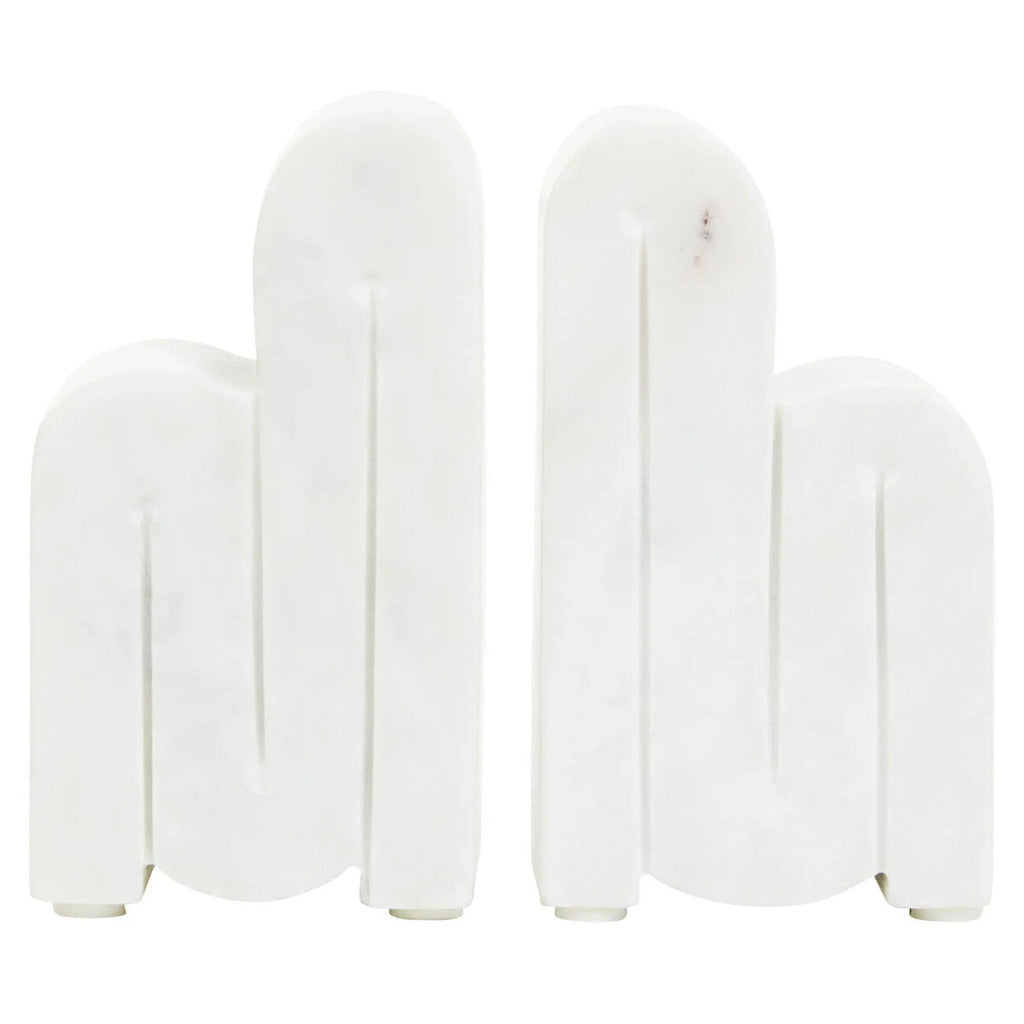 Orsina Nason White Marble Bookends – Set of 2 Arched Stone Bookends