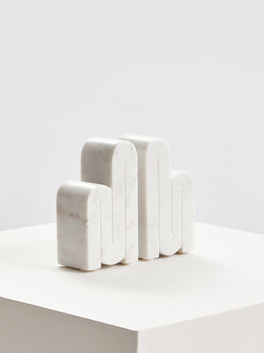 Orsina Nason White Marble Bookends – Set of 2 Arched Stone Bookends