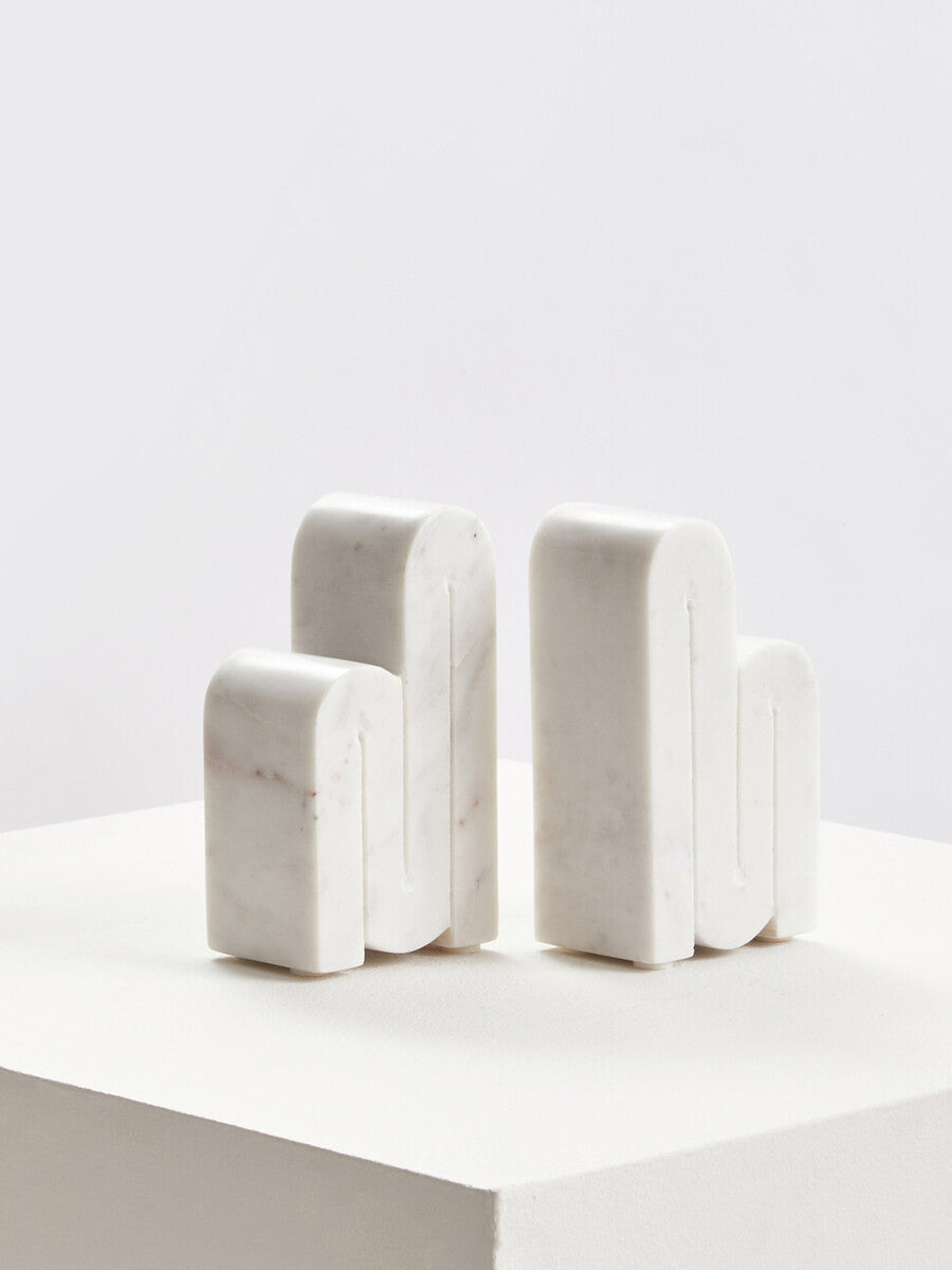 Orsina Nason White Marble Bookends – Set of 2 Arched Stone Bookends