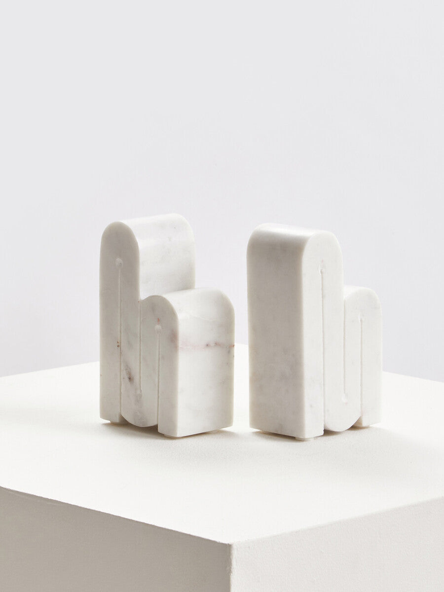 Orsina Nason White Marble Bookends – Set of 2 Arched Stone Bookends