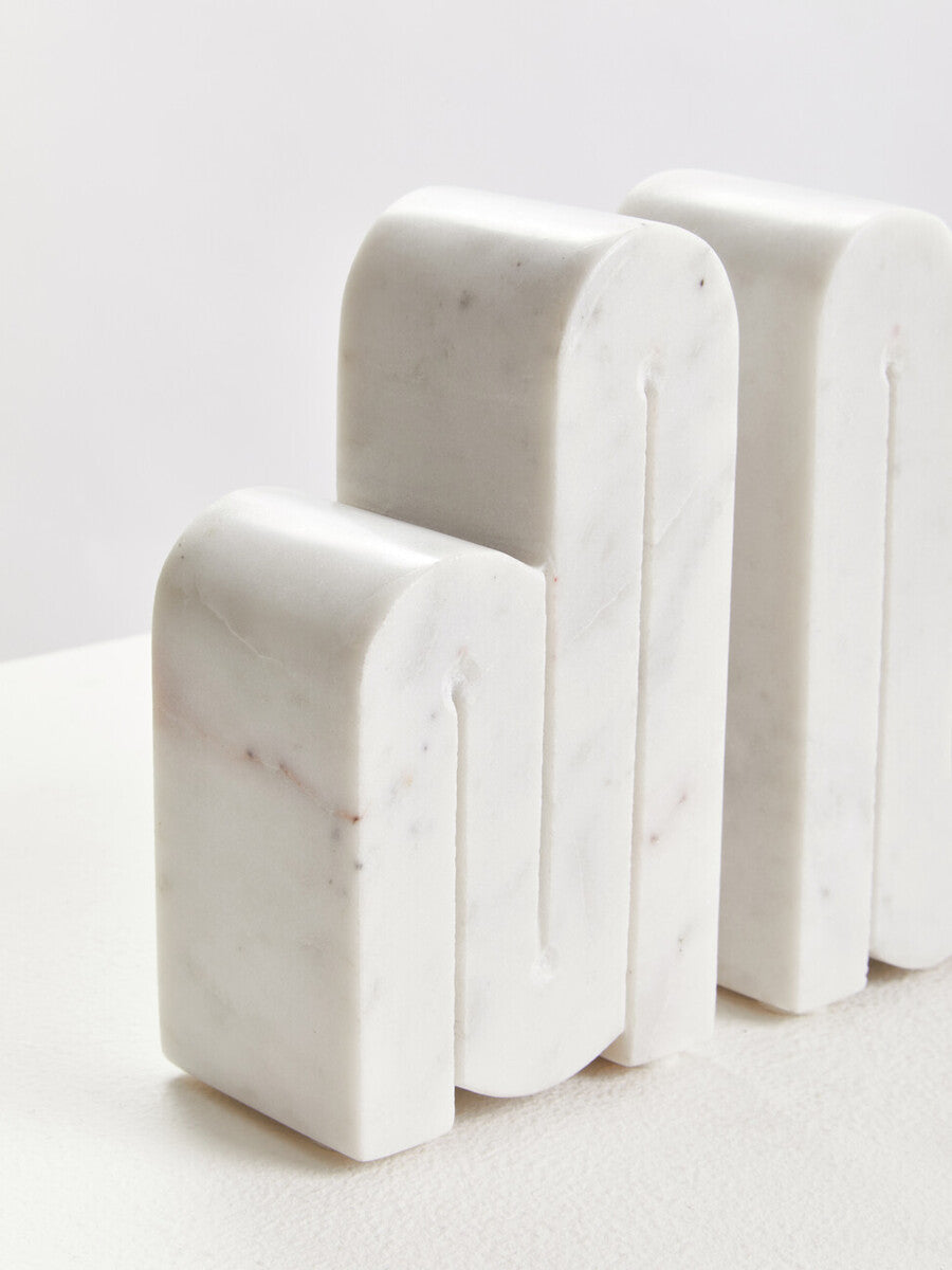 Orsina Nason White Marble Bookends – Set of 2 Arched Stone Bookends