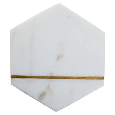 Orsina White Marble Coasters with Brass Inlay – Hexagon Set of 4