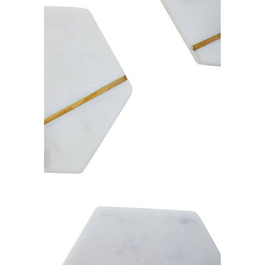 Orsina White Marble Coasters with Brass Inlay – Hexagon Set of 4