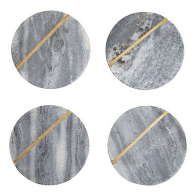 Orsina Kira Grey Marble Coasters with Gold Inlay - Set of 4