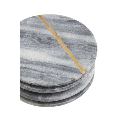 Orsina Kira Grey Marble Coasters with Gold Inlay - Set of 4