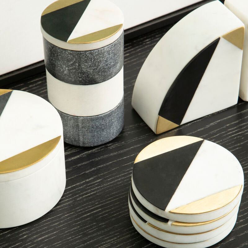 Orsina Omari Marble Stacking Trinket Pots | Black & White Jewelry Storage