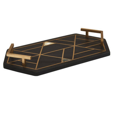Orsina Oriana Black Slate Serving Tray with Gold Handles and Shell Inlay