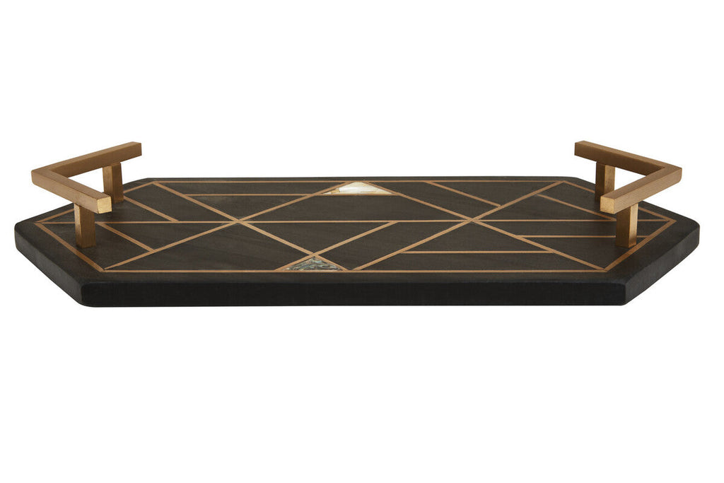 Orsina Oriana Black Slate Serving Tray with Gold Handles and Shell Inlay