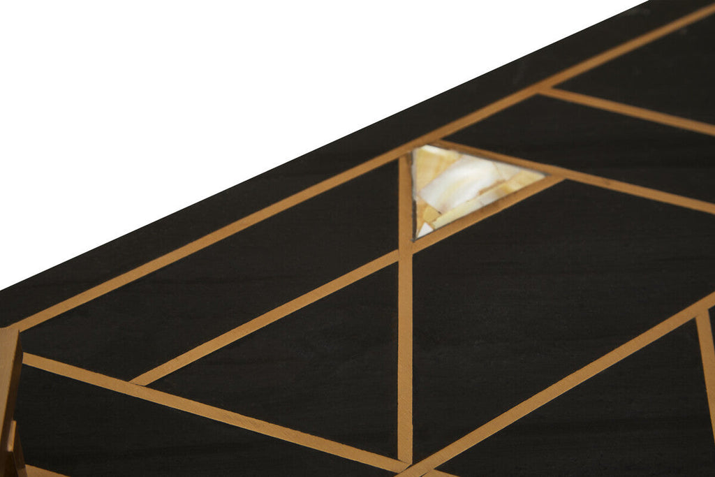 Orsina Oriana Black Slate Serving Tray with Gold Handles and Shell Inlay