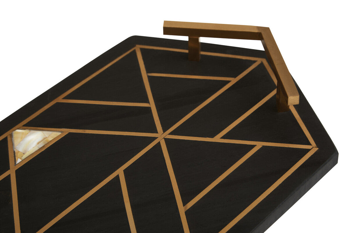 Orsina Oriana Black Slate Serving Tray with Gold Handles and Shell Inlay