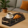 Orsina Oriana Black Slate Serving Tray with Gold Handles and Shell Inlay