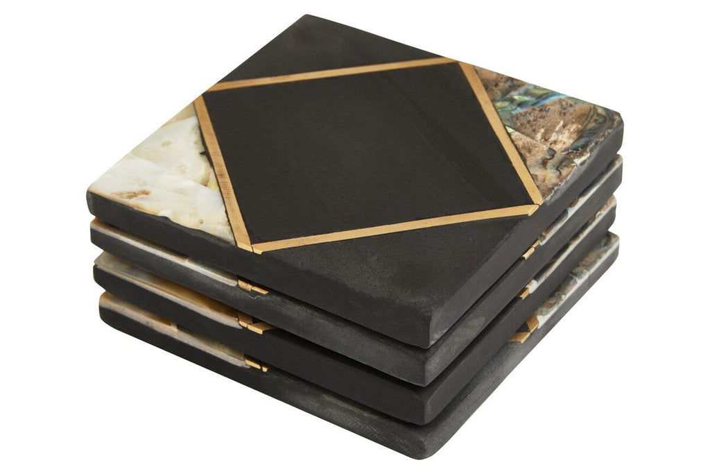 Orsina Slate Coasters Set of 4 – Gold Inlay and Mother of Pearl