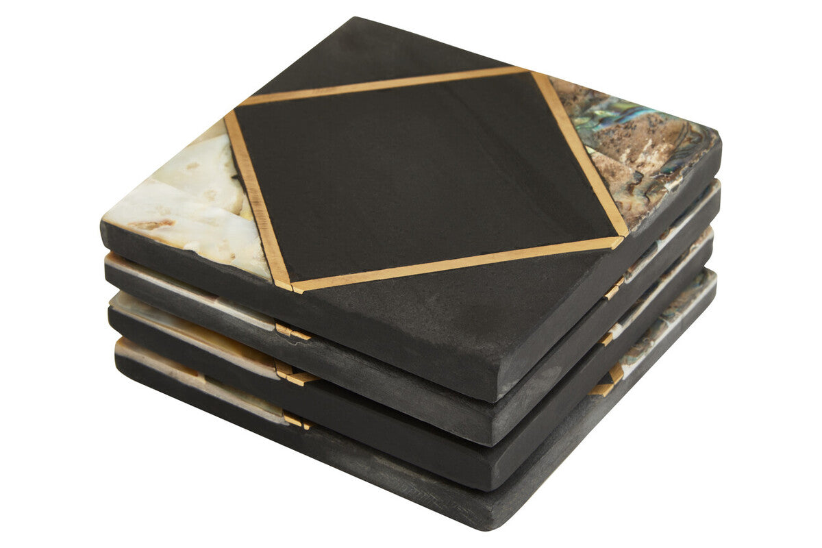 Orsina Slate Coasters Set of 4 – Gold Inlay and Mother of Pearl