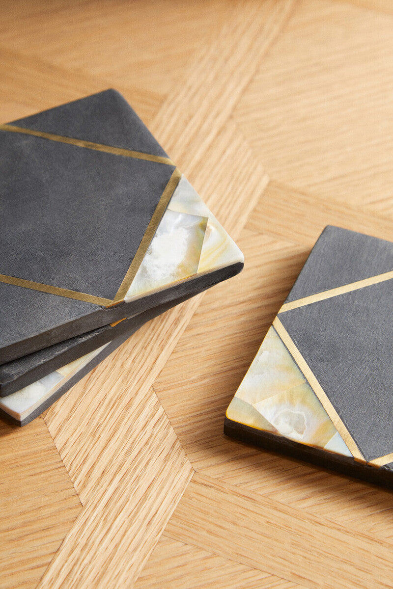 Orsina Slate Coasters Set of 4 – Gold Inlay and Mother of Pearl