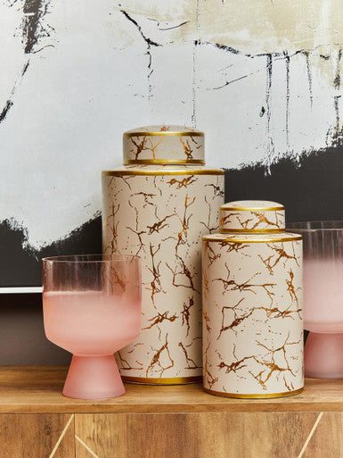 Orsina Daria Large Ceramic Jar – Gold Marble Storage with Lid