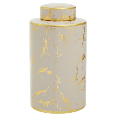 Orsina Daria Small Ceramic Jar – Cream and Gold Marble Storage Jar