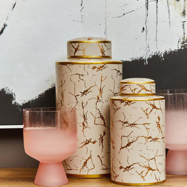 Orsina Daria Small Ceramic Jar – Cream and Gold Marble Storage Jar