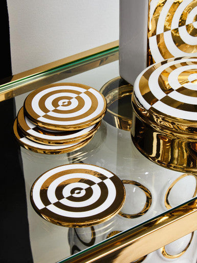 Orsina Curva Ceramic Jar – Gold and White Deco Decorative Storage