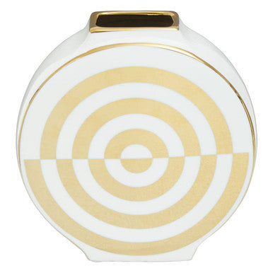 Orsina Curva Gold and White Ceramic Round Vase – Art Deco Style