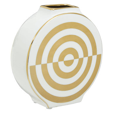Orsina Curva Gold and White Ceramic Round Vase – Art Deco Style