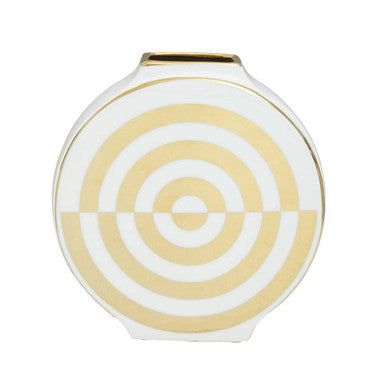 Orsina Curva Gold and White Ceramic Round Vase – Art Deco Style