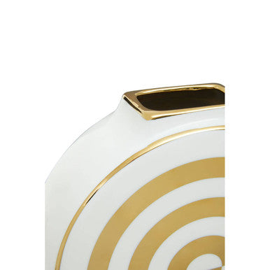 Orsina Curva Gold and White Ceramic Round Vase – Art Deco Style