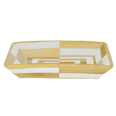 Orsina Curva Ceramic Gold and White Decorative Tray - Modern Dish