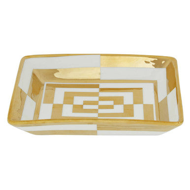 Orsina Curva Ceramic Gold and White Decorative Tray - Modern Dish
