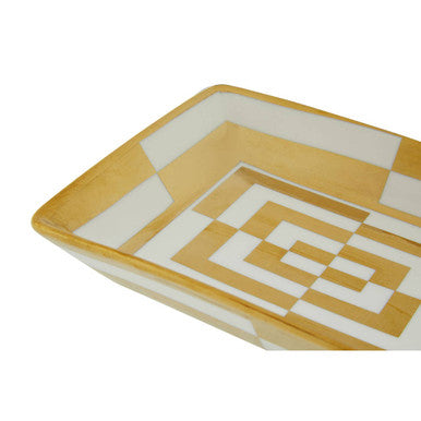 Orsina Curva Ceramic Gold and White Decorative Tray - Modern Dish