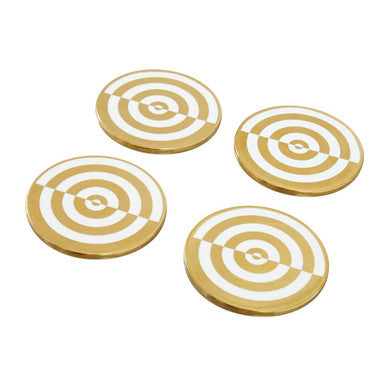 Orsina Curva Gold and White Coasters – Set of 4 Deco Bullseye Coasters