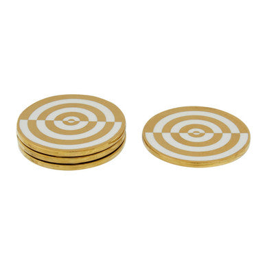 Orsina Curva Gold and White Coasters – Set of 4 Deco Bullseye Coasters