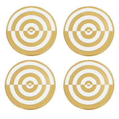 Orsina Curva Gold and White Coasters – Set of 4 Deco Bullseye Coasters