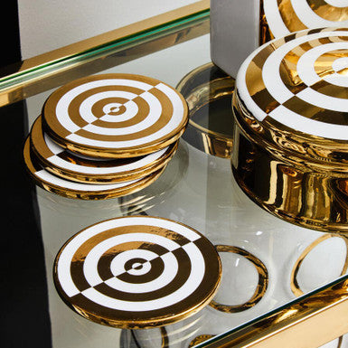 Orsina Curva Gold and White Coasters – Set of 4 Deco Bullseye Coasters